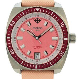 Zodiac 39mm Midsize Sea Dragon 100M Pink Dial/ Band Diver Watch